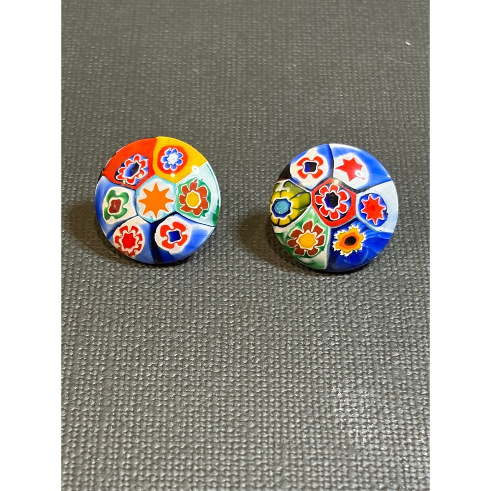 Floral Mosaic Style stud vintage Earrings‎ Multi Color 0.75"